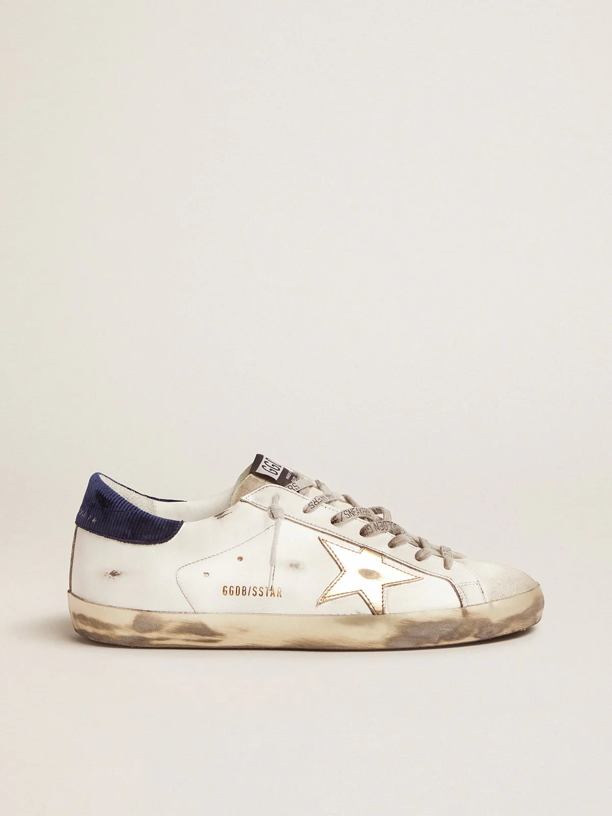 Men | Super-Star Sneakers with Midnight-Blue Corduroy Velvet Heel Tab | White x Ice x Gold x Night Blue - Image 4