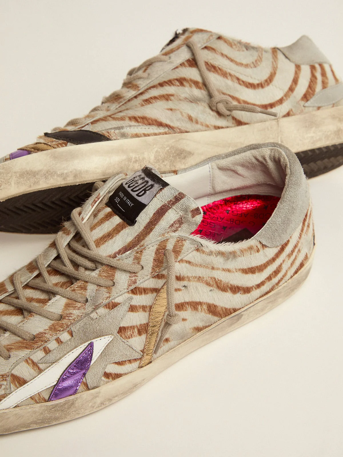 Men | Super-Star Sneakers Zebra-Print Pony Skin with Colored Petals | Beige White Leo x Ice x Multicolor - Image 6