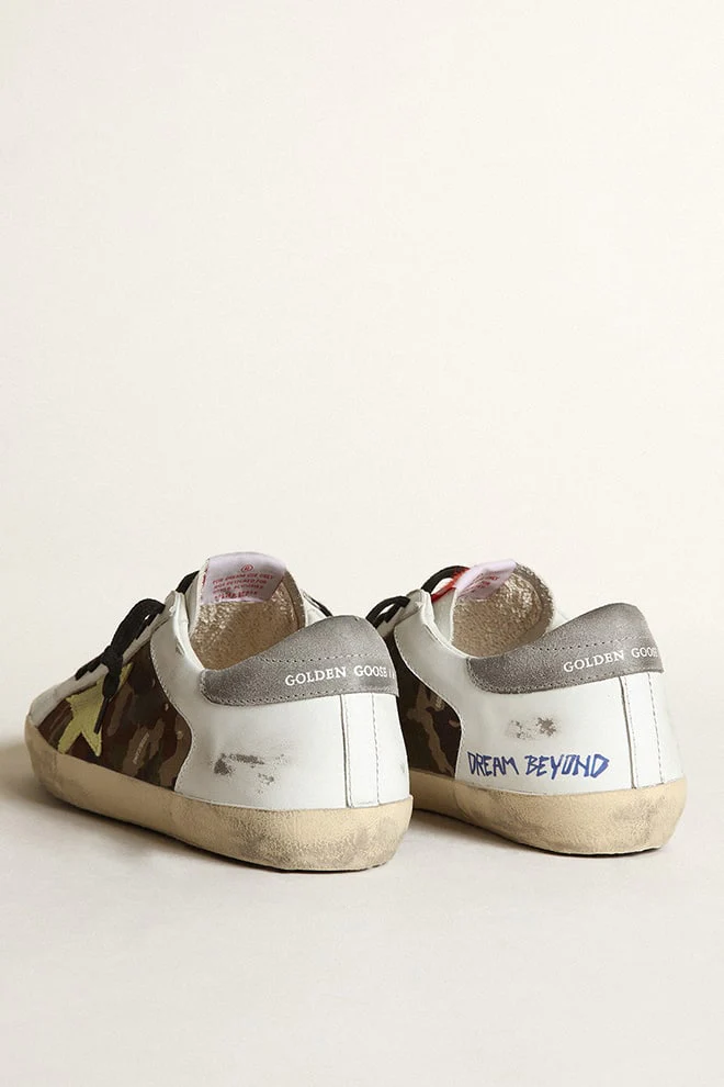 Men | Super-Star White Leather & Green Camouflage with Light Green Star & Grey Heel | Green Camouflage x White x Light Green x Mud - Image 5