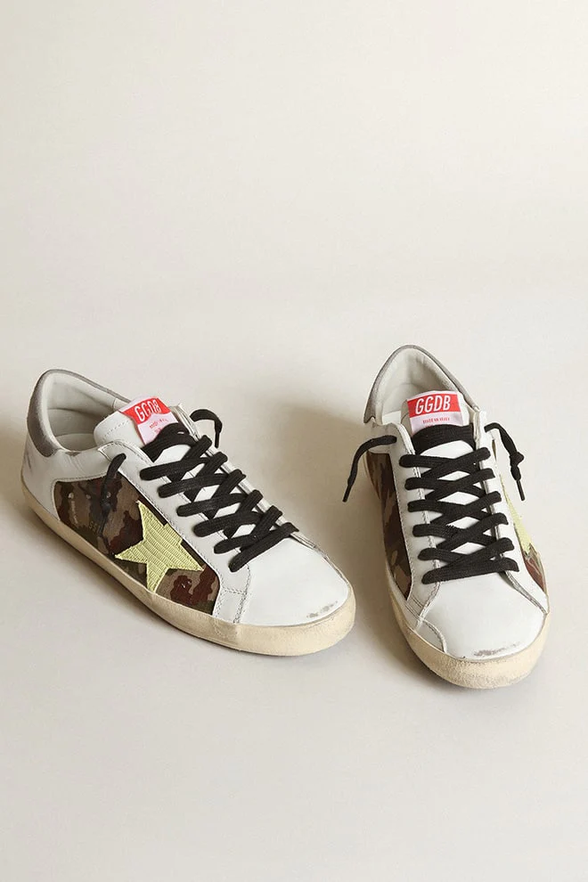 Men | Super-Star White Leather & Green Camouflage with Light Green Star & Grey Heel | Green Camouflage x White x Light Green x Mud - Image 8