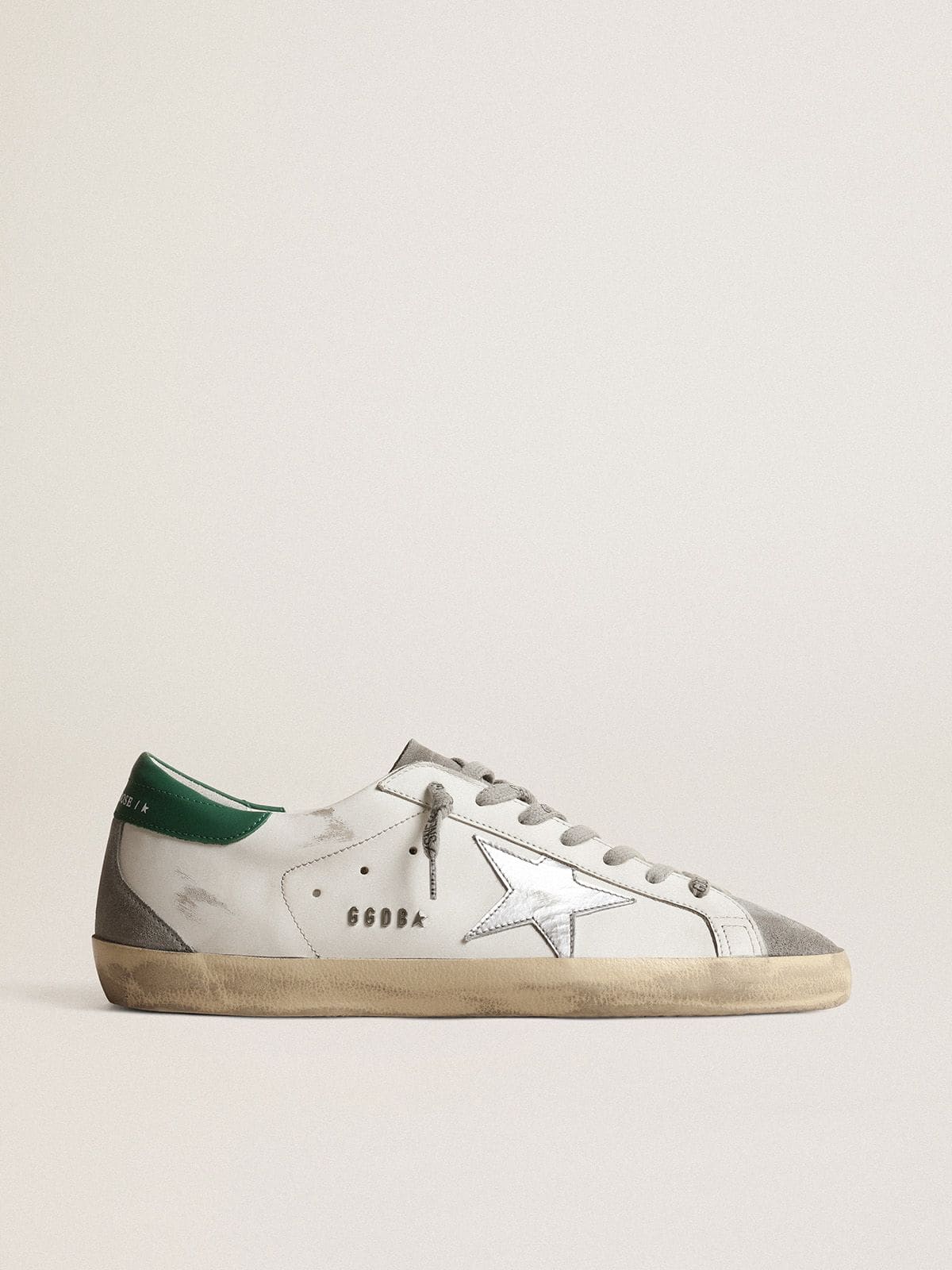 Men | Super-Star White Leather with Silver Star & Green Heel Tab | White x Grey x Silver x Green - Image 4