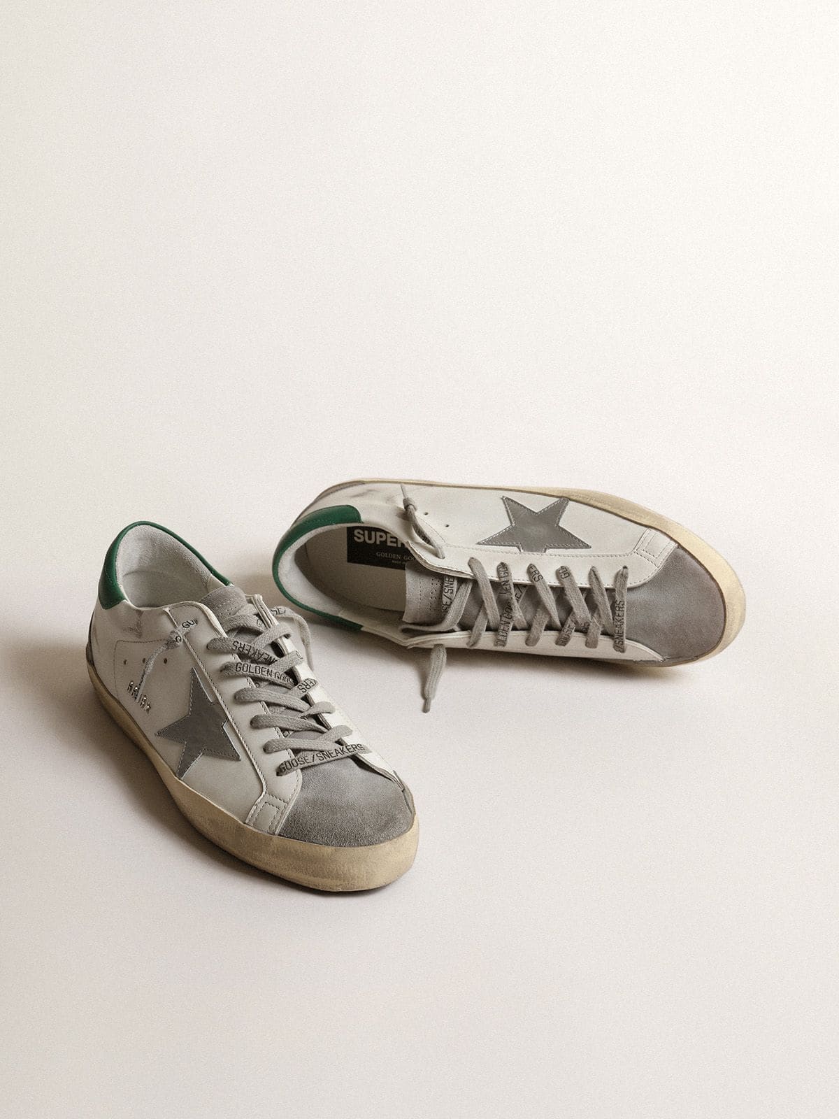 Men | Super-Star White Leather with Silver Star & Green Heel Tab | White x Grey x Silver x Green - Image 6