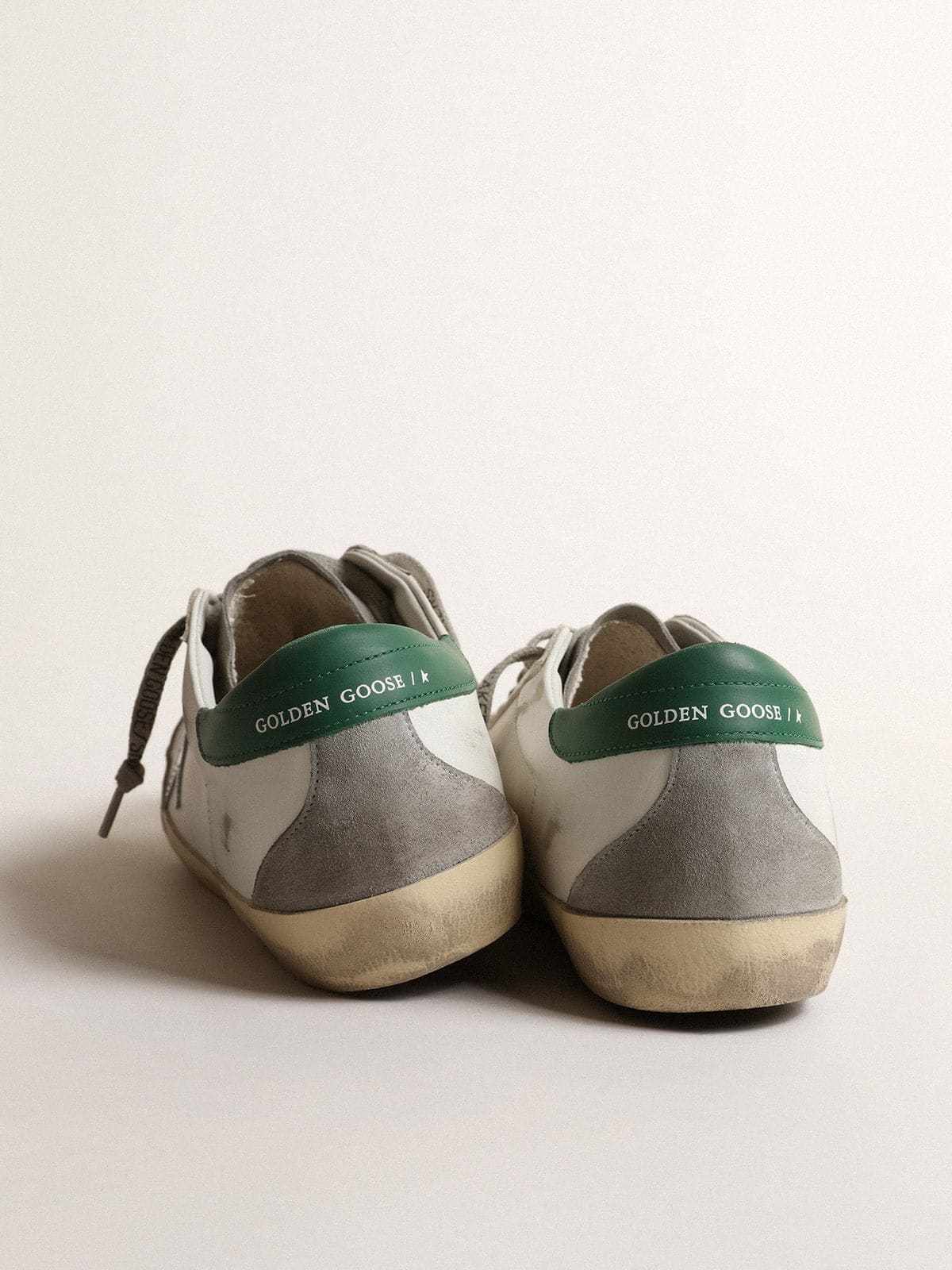 Men | Super-Star White Leather with Silver Star & Green Heel Tab | White x Grey x Silver x Green - Image 8