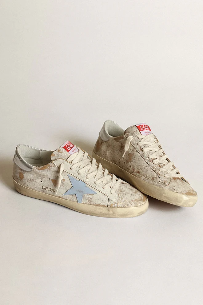 Men | Super-Star with Star Smoky Light Blue Leather & Silver Heel | White x Blue Fog x Silver - Image 7