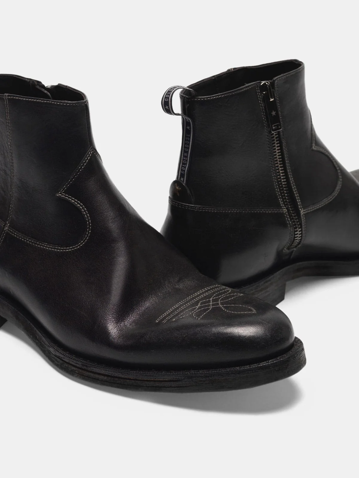Men | Toro Smooth Leather Ankle Boots with Cowboy-Style Embroidery - Image 2