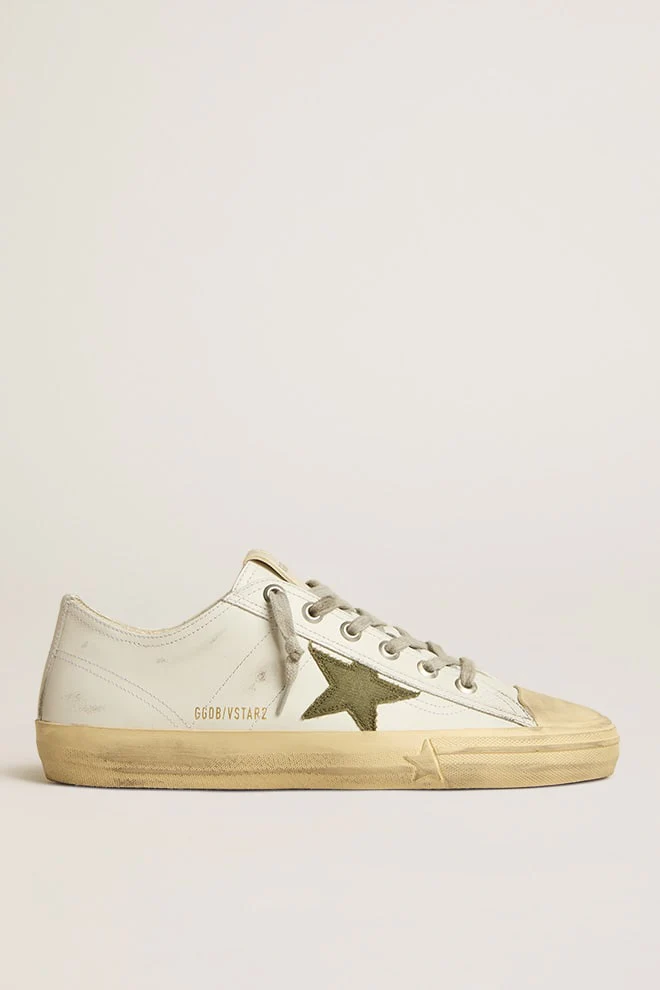 Men | V-Star White Leather with Green Canvas Star | White x Green - Image 4