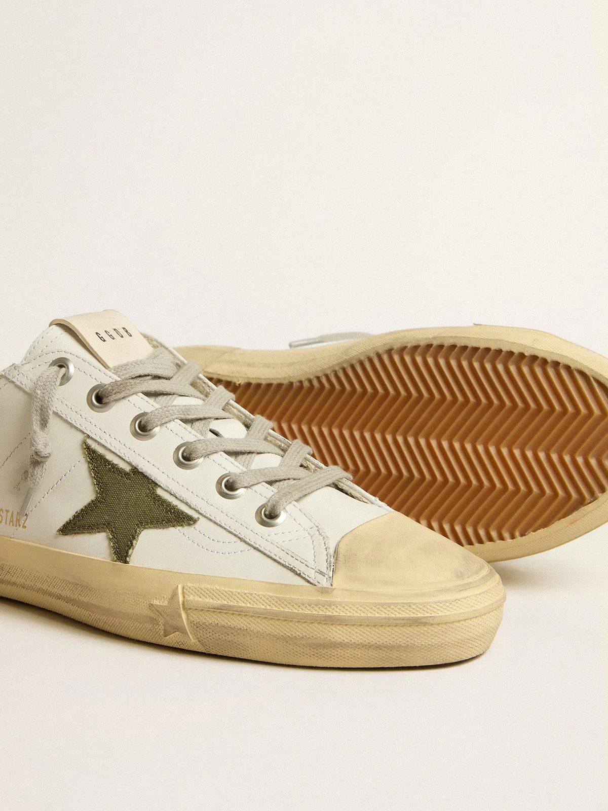 Men | V-Star White Leather with Green Canvas Star | White x Green - Image 6
