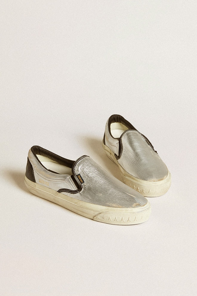 Men | Vce Penstar Metallic Silver Leather with Black Leather Heel Tab | Silver x Black - Image 2