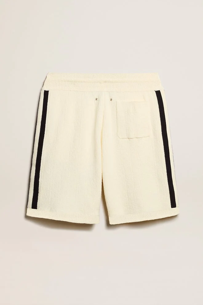 Men | Vintage White Shorts with Blue Rib Knit On The Sides | Antique White x Ink Blue - Image 6