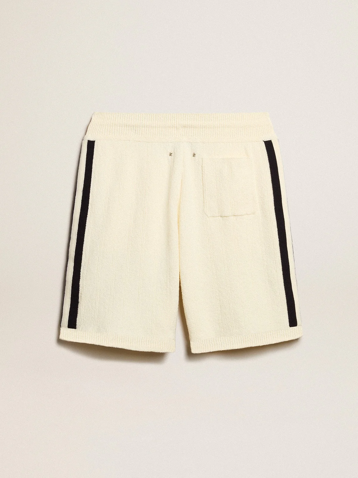 Men | Vintage White Shorts with Blue Rib Knit On The Sides | Antique White x Ink Blue - Image 7