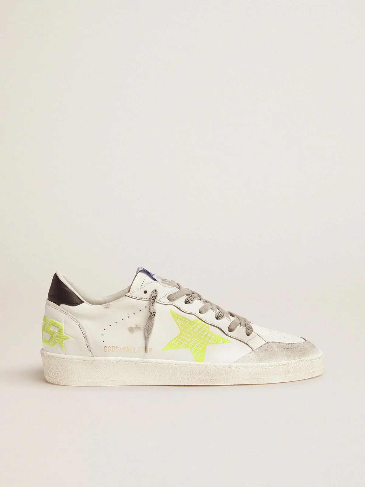 Men | White Ball Star Sneakers with Fluorescent Yellow Details | White x Optic White x Fluo Yellow - Image 2