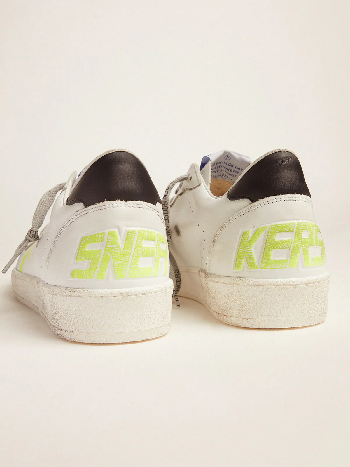 Men | White Ball Star Sneakers with Fluorescent Yellow Details | White x Optic White x Fluo Yellow - Image 4