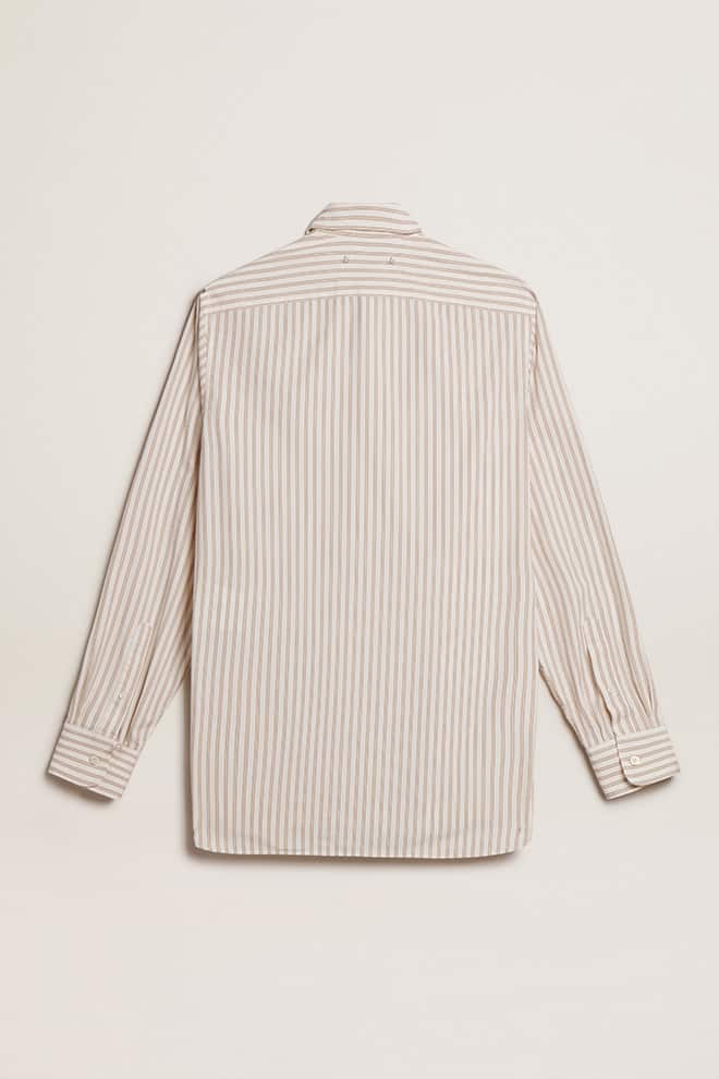 Men | White Cotton Shirt with Beige Stripes | Arctic Wolf x Travertine - Image 6