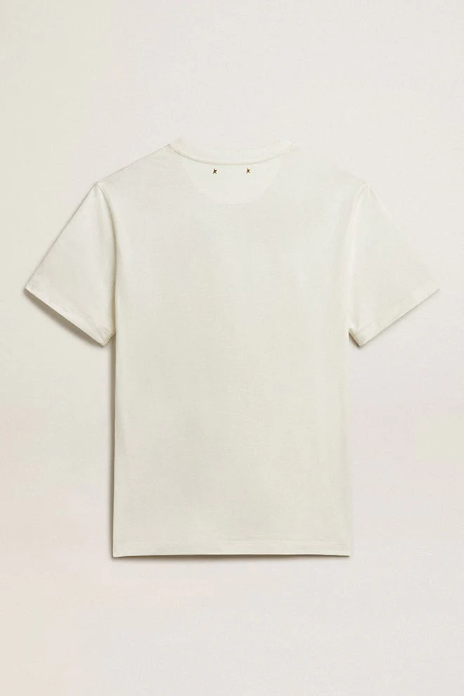 Men | White Cotton T-Shirt with Flower Print On The Front | Vintage White x Black - Image 9