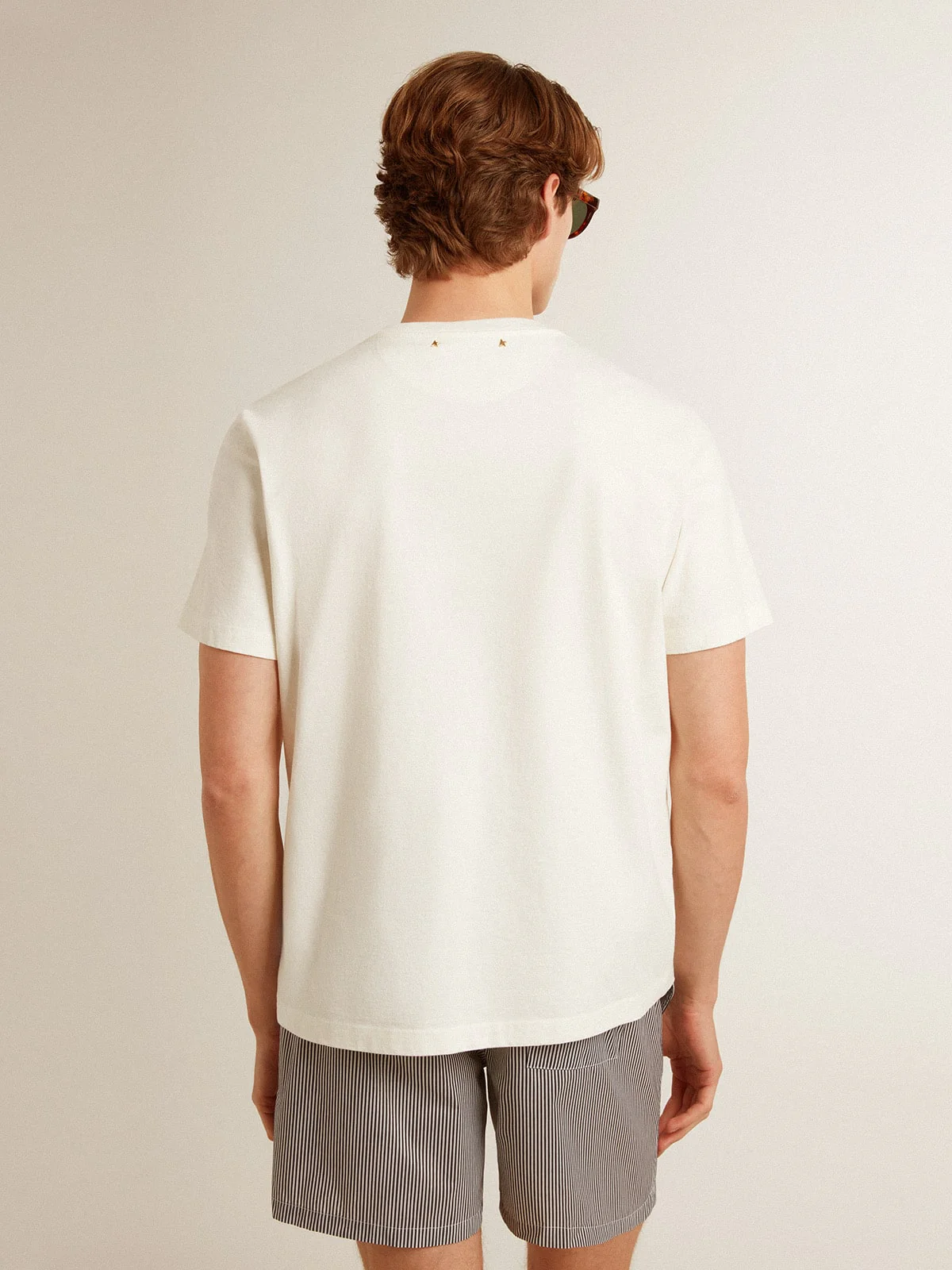 Men | White Cotton T-Shirt with Seasonal Logo Print On The Front | Artic Wolf - Image 2