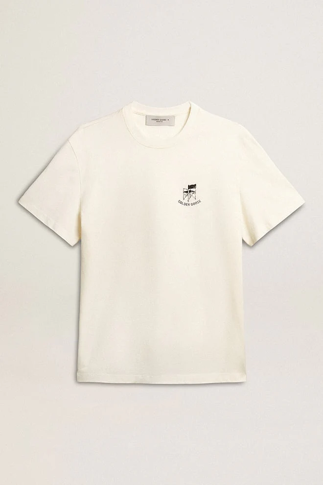 Men | White Cotton T-Shirt with Seasonal Logo Print On The Front | Artic Wolf - Image 3
