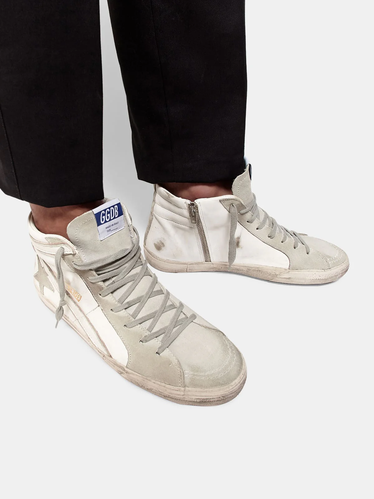 Men | White Slide Sneakers Leather & Suede - Image 3