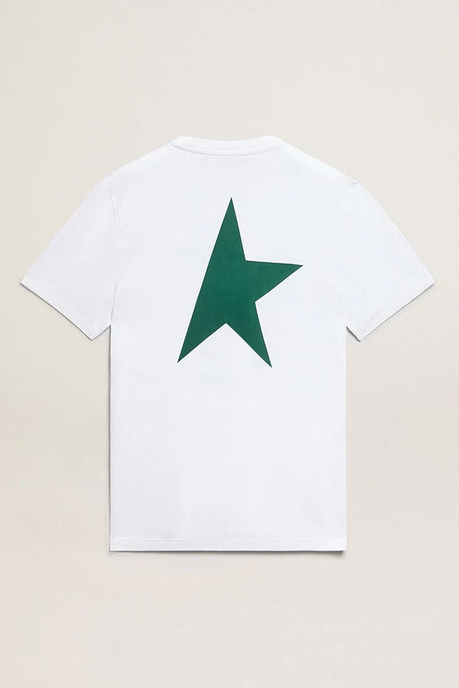 Men | White Star Collection T-Shirt with Contrasting Green Star On The Front | Optic White x Green - Image 2