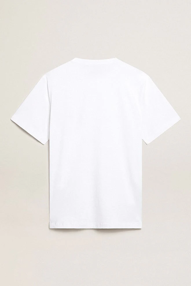 Men | White T-Shirt with Dark Blue Star On The Front | Optic White x Dark Blue - Image 7