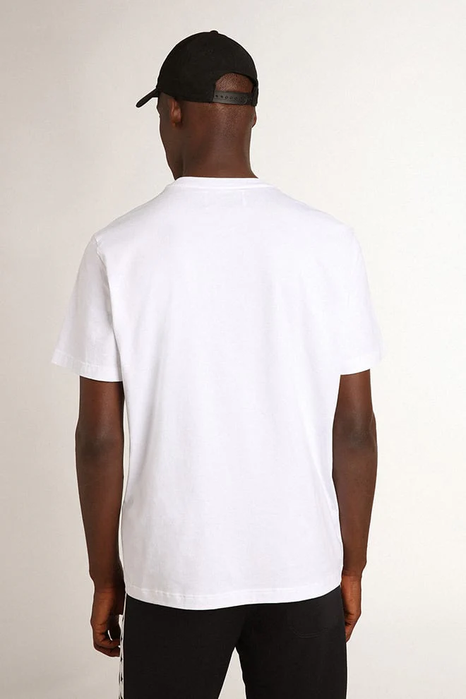 Men | White T-Shirt with Dark Blue Star On The Front | Optic White x Dark Blue - Image 8