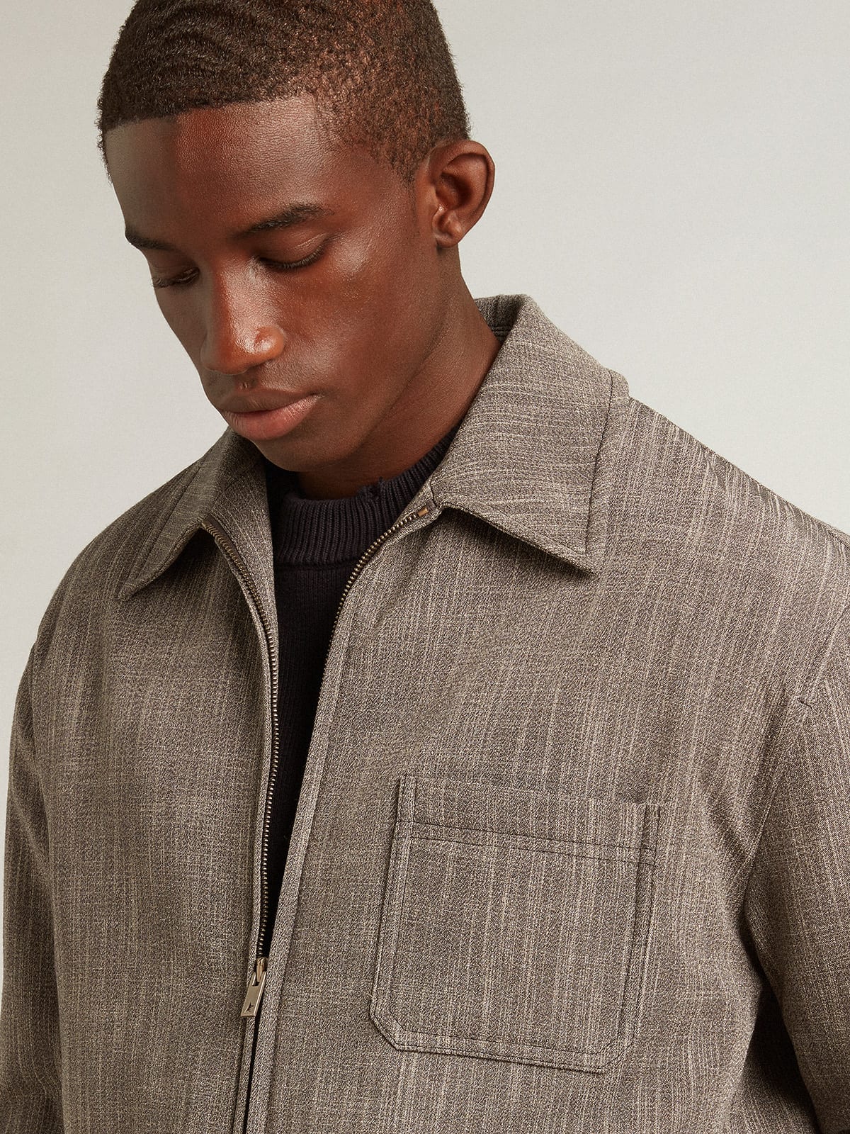 Men | Wool Blend Coach Jacket | Grey x White - Image 10
