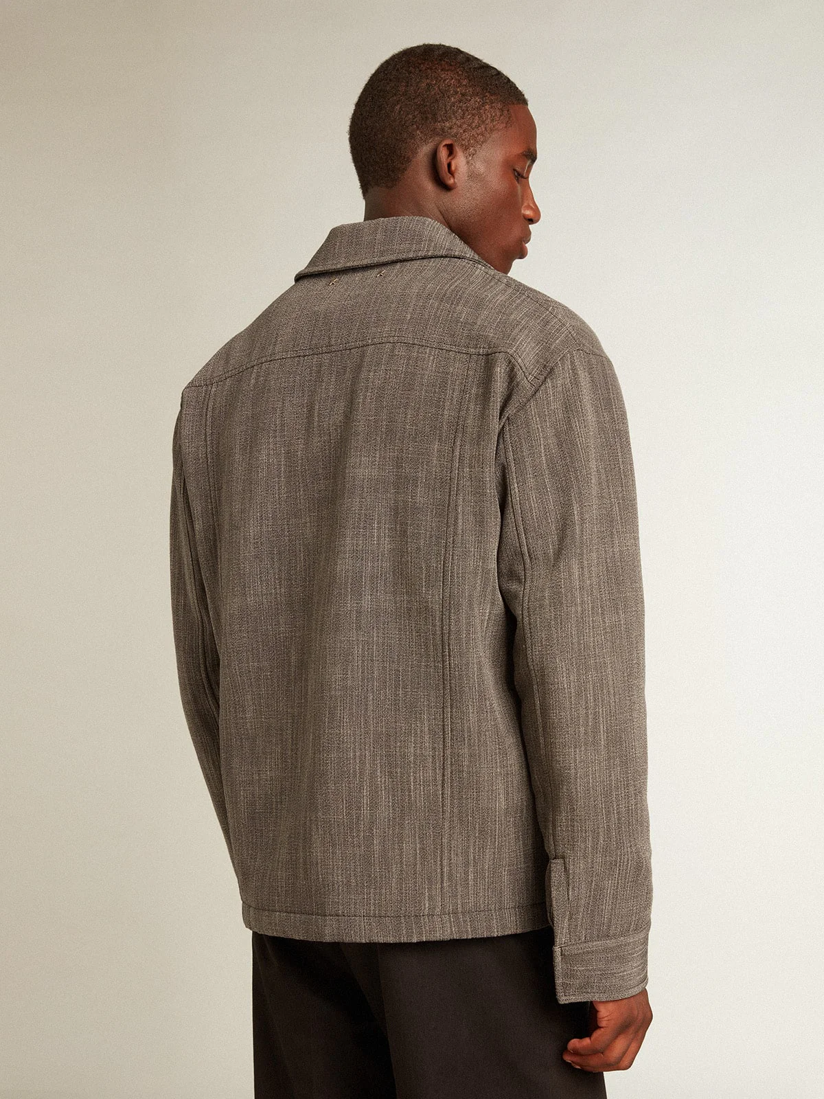 Men | Wool Blend Coach Jacket | Grey x White - Image 4