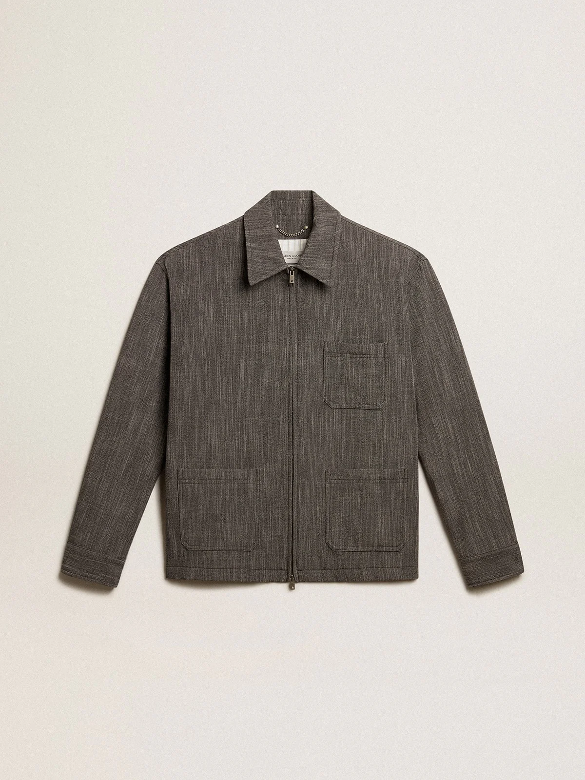 Men | Wool Blend Coach Jacket | Grey x White - Image 7