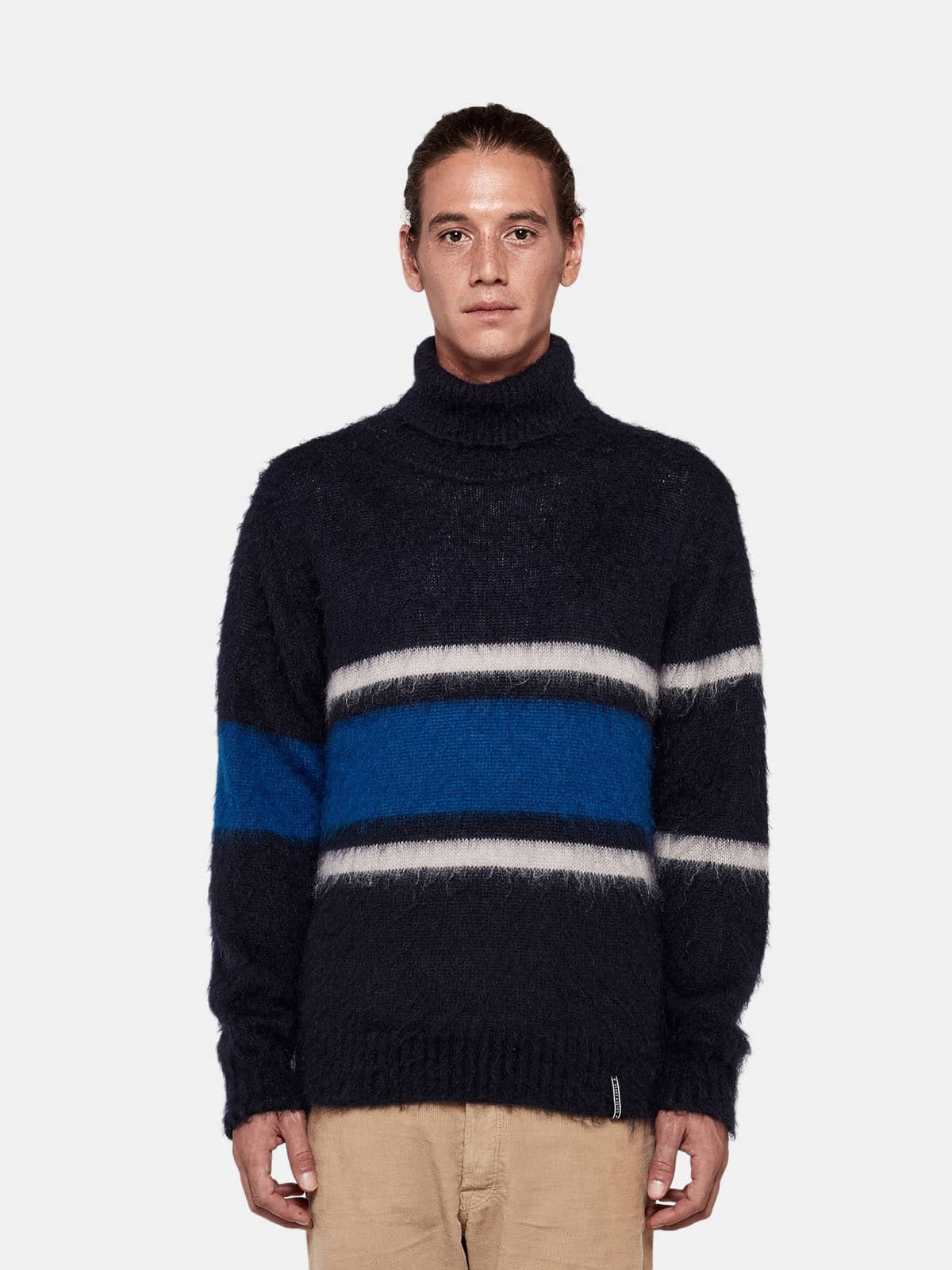 Men | Yoshiro Turtleneck Sweater Teaselled Wool with Striped Pattern - Image 4