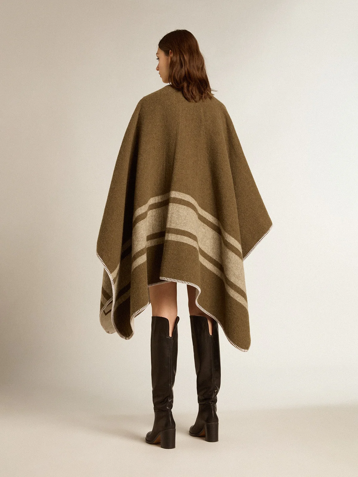 Unisex | Double-Sided Cape Military-Green Wool Blend | Army Green x Off White - Image 15