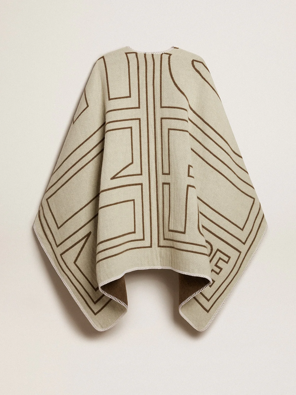 Unisex | Double-Sided Cape Military-Green Wool Blend | Army Green x Off White - Image 4