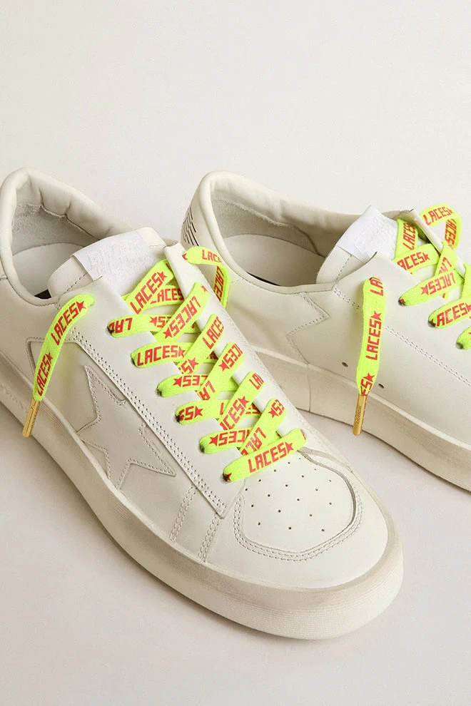 Unisex | Fluorescent Yellow Laces with Contrasting Orange "Laces" Lettering | Fluo Yellow x Orange x Gold - Image 2
