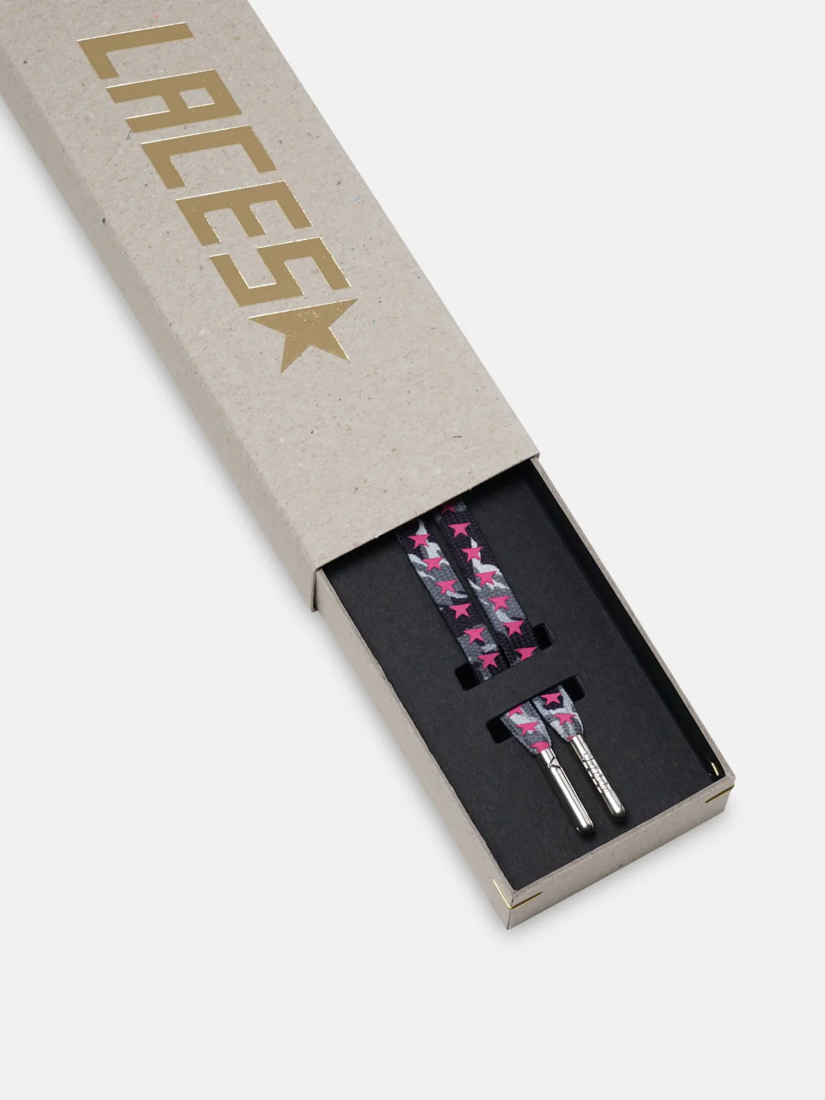 Unisex | Grey Camouflage Laces with Pink Stars - Image 2