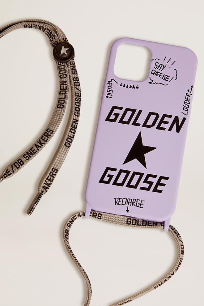 Unisex | Lilac Iphone 12 & 12 Pro Case with Contrasting Black Logo & Logo Lanyards | Lilac - Image 4