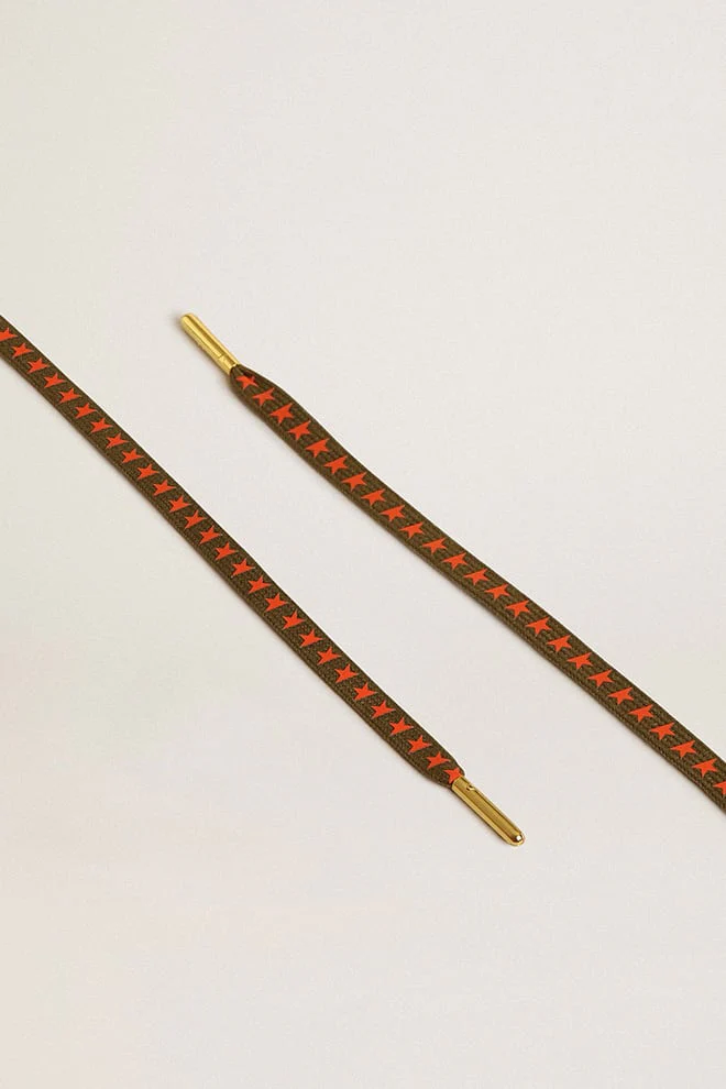Unisex | Military-Green Laces with Contrasting Orange Stars | Khaki x Orange x Gold - Image 6