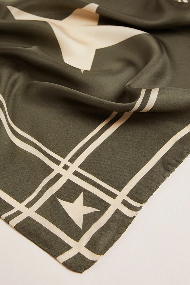 Unisex | Moss Green Scarf with Contrasting White Stripes & Stars | Moss Green - Image 6
