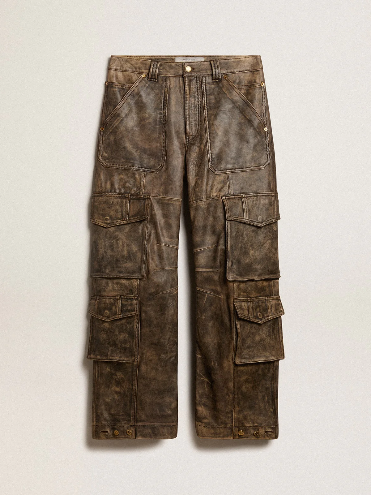 Women | Aged Brown Nappa Leather Cargo Pants | Vintage Brown - Image 5
