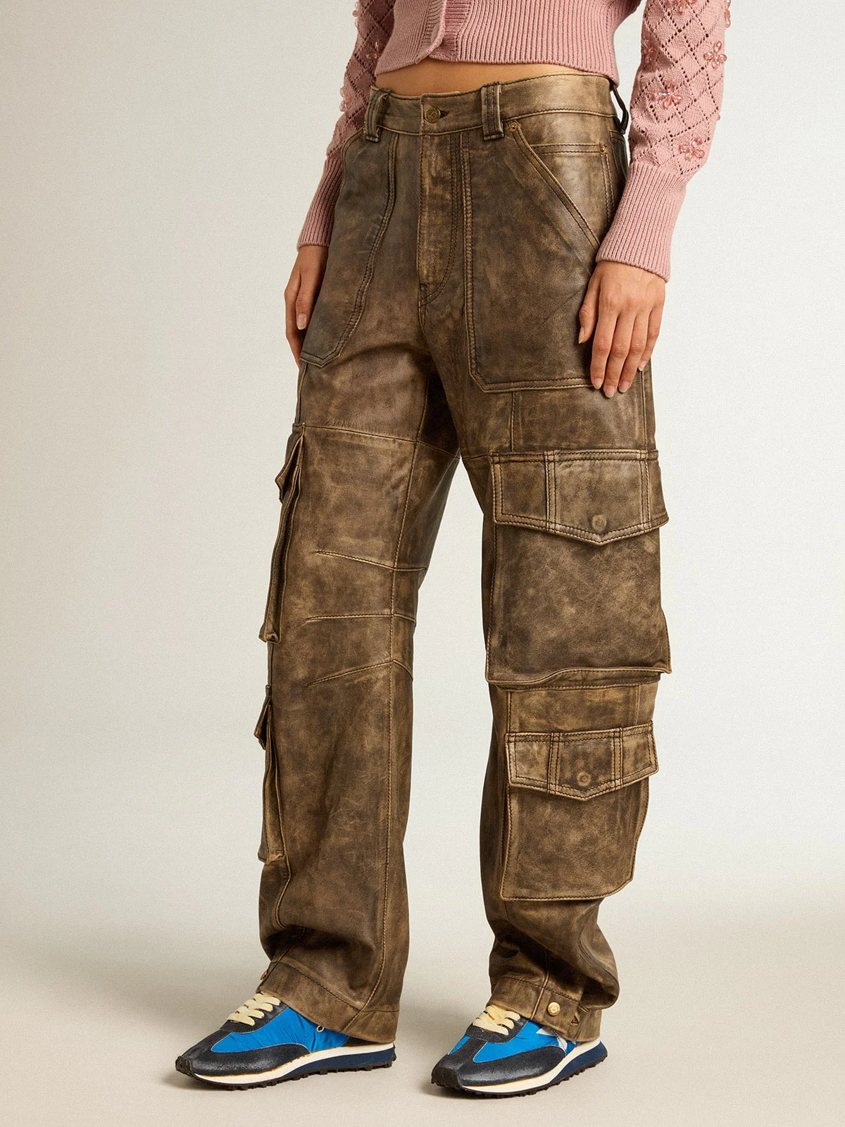 Women | Aged Brown Nappa Leather Cargo Pants | Vintage Brown - Image 6
