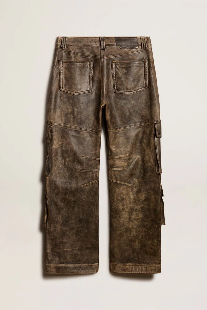 Women | Aged Brown Nappa Leather Cargo Pants | Vintage Brown - Image 9