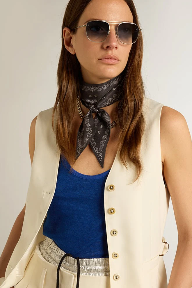 Women | Aged White V-Neck Gilet | Arctic Wolf - Image 10