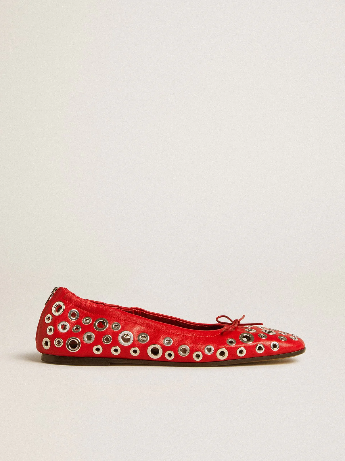 Women | Amy Ballet Flats Red Nappa Leather with Silver Colored Studs | Lipstick Red - Image 4