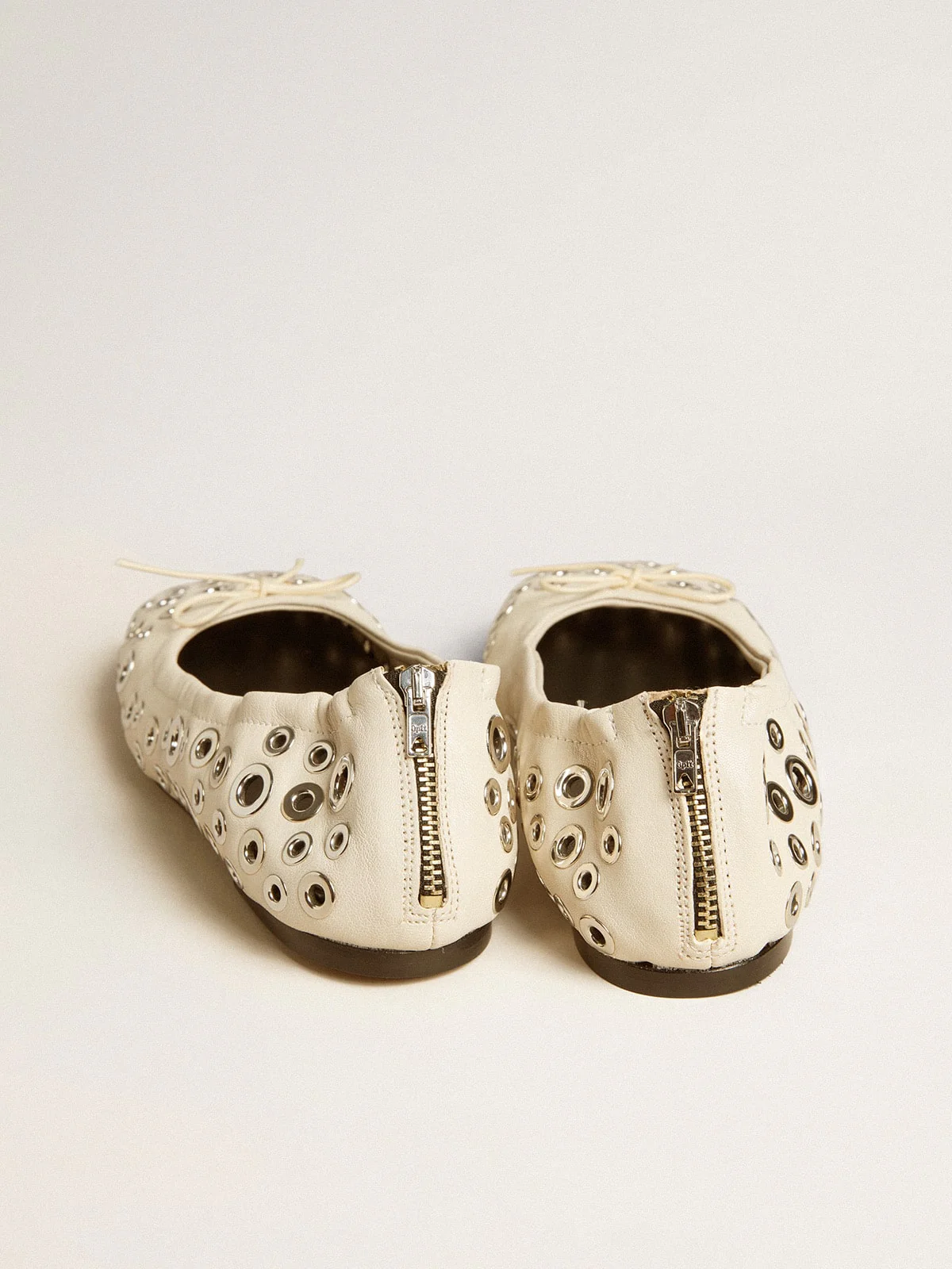 Women | Amy Ballet Flats White Nappa Leather with Silver Colored Studs | Butter - Image 11