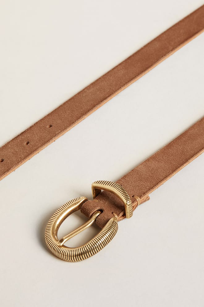 Women | Ash-Colored Nubuck Leather Belt with Gold Buckle | Ash - Image 3