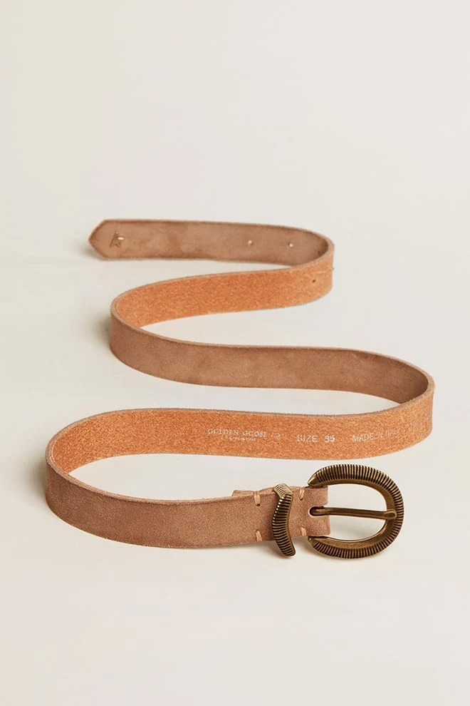 Women | Ash-Colored Nubuck Leather Belt with Gold Buckle | Ash - Image 9