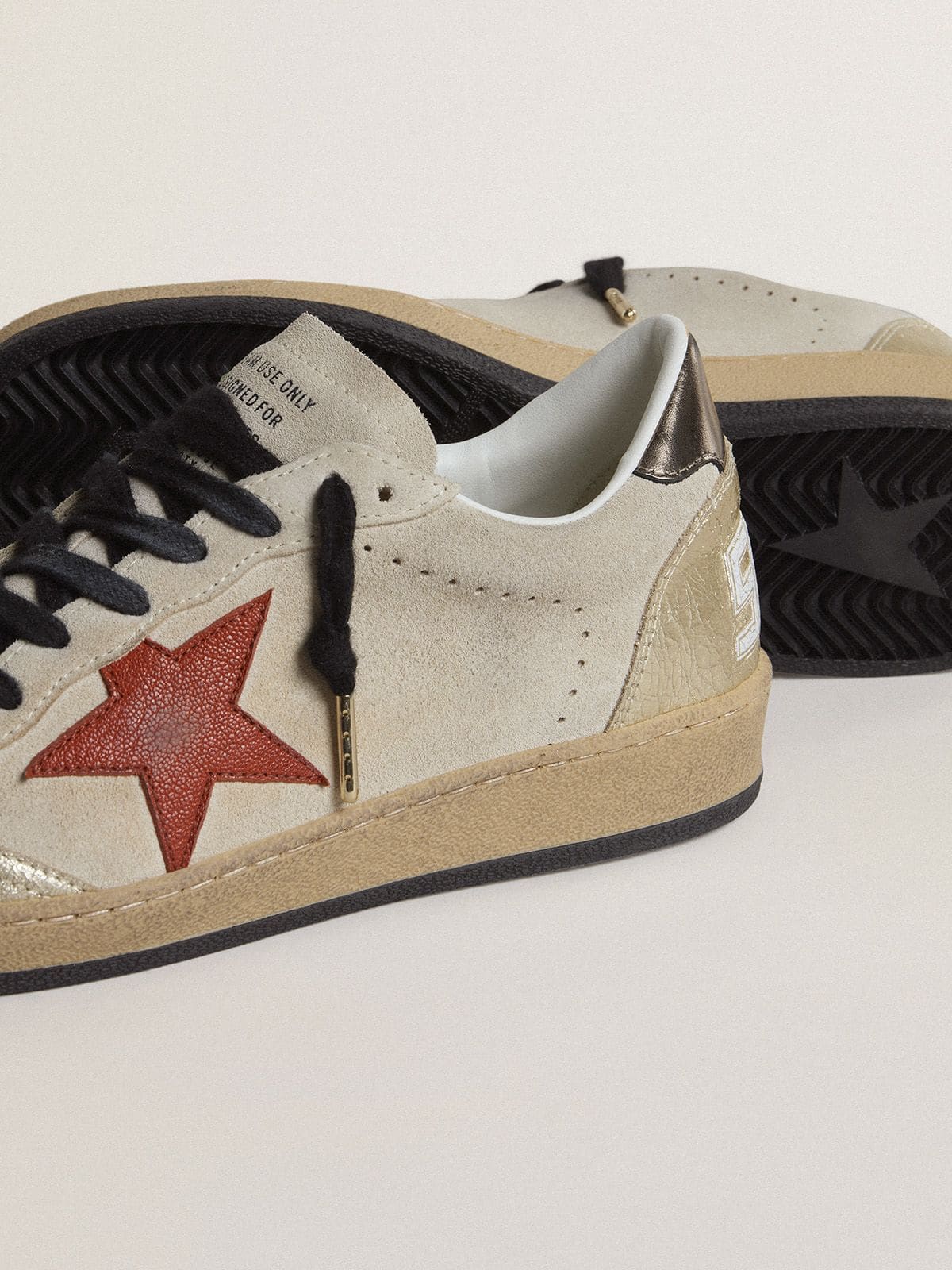 Women | Ball Star Beige Suede with Red Leather Star & Metallic Bronze Foiled Leather Heel Tab | Beige x Platinum x Orange x Gun Metal - Image 2