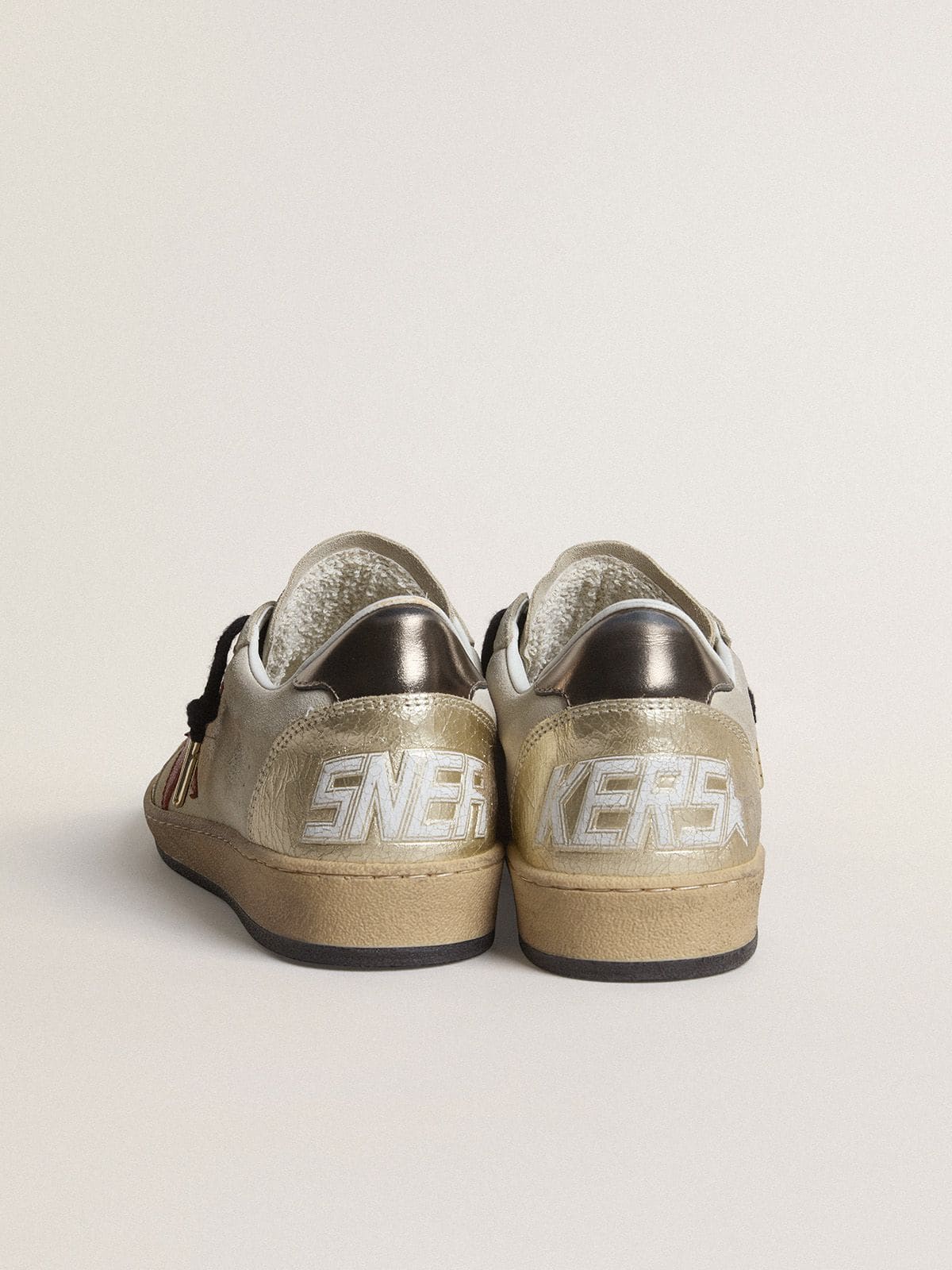 Women | Ball Star Beige Suede with Red Leather Star & Metallic Bronze Foiled Leather Heel Tab | Beige x Platinum x Orange x Gun Metal - Image 3