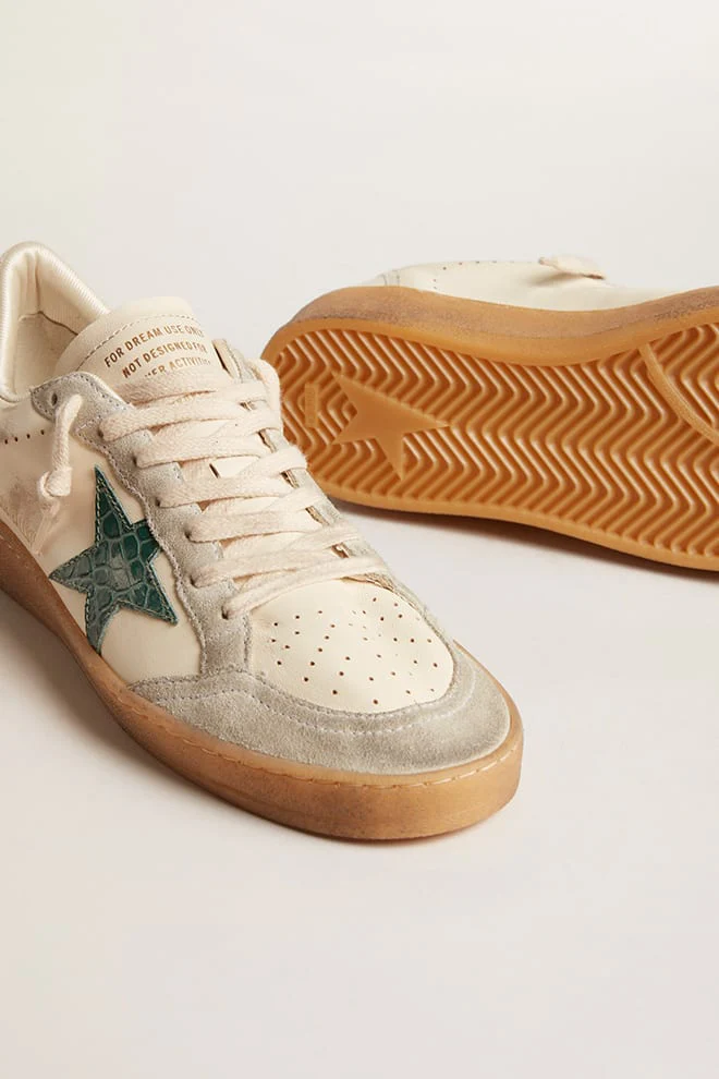 Women | Ball Star Ltd Nappa with Green Crocodile-Print Leather Star | White x Ice x Green - Image 9