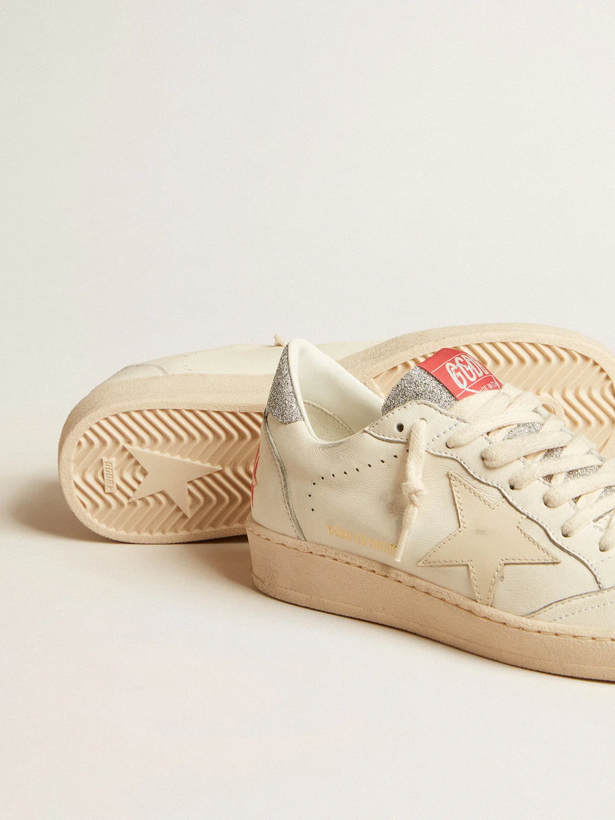 Women | Ball Star Ltd Nappa with White Star & Swarovski Crystal Heel Tab | White x Red x Silver - Image 8