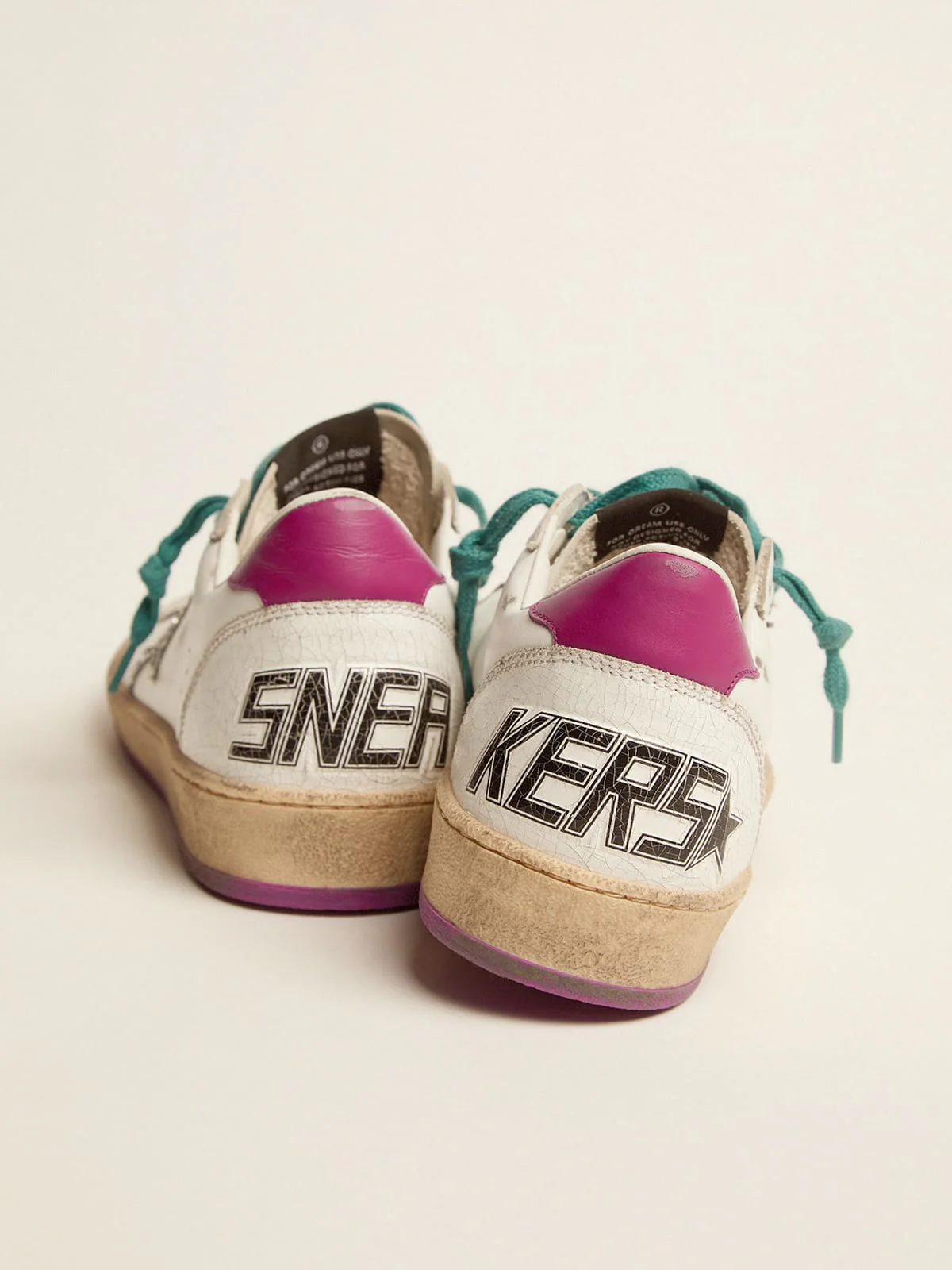 Women | Ball Star Ltd Sneakers Leather with Purple Heel Tab & Silver Star | White x Silver x Wood Violet - Image 8