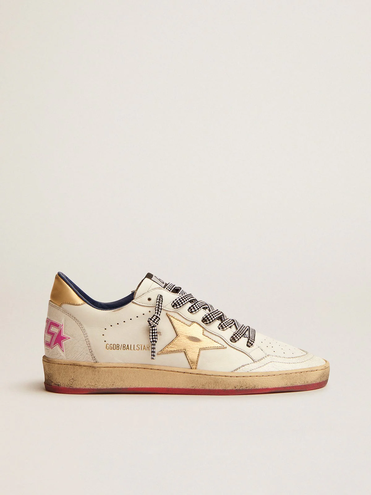 Women | Ball Star Ltd Sneakers White Leather with Gold Inserts | White x Gold - Image 5