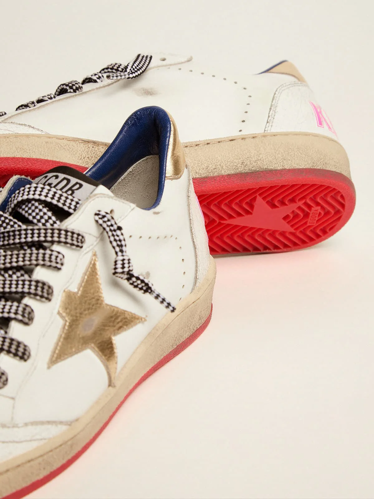 Women | Ball Star Ltd Sneakers White Leather with Gold Inserts | White x Gold - Image 6